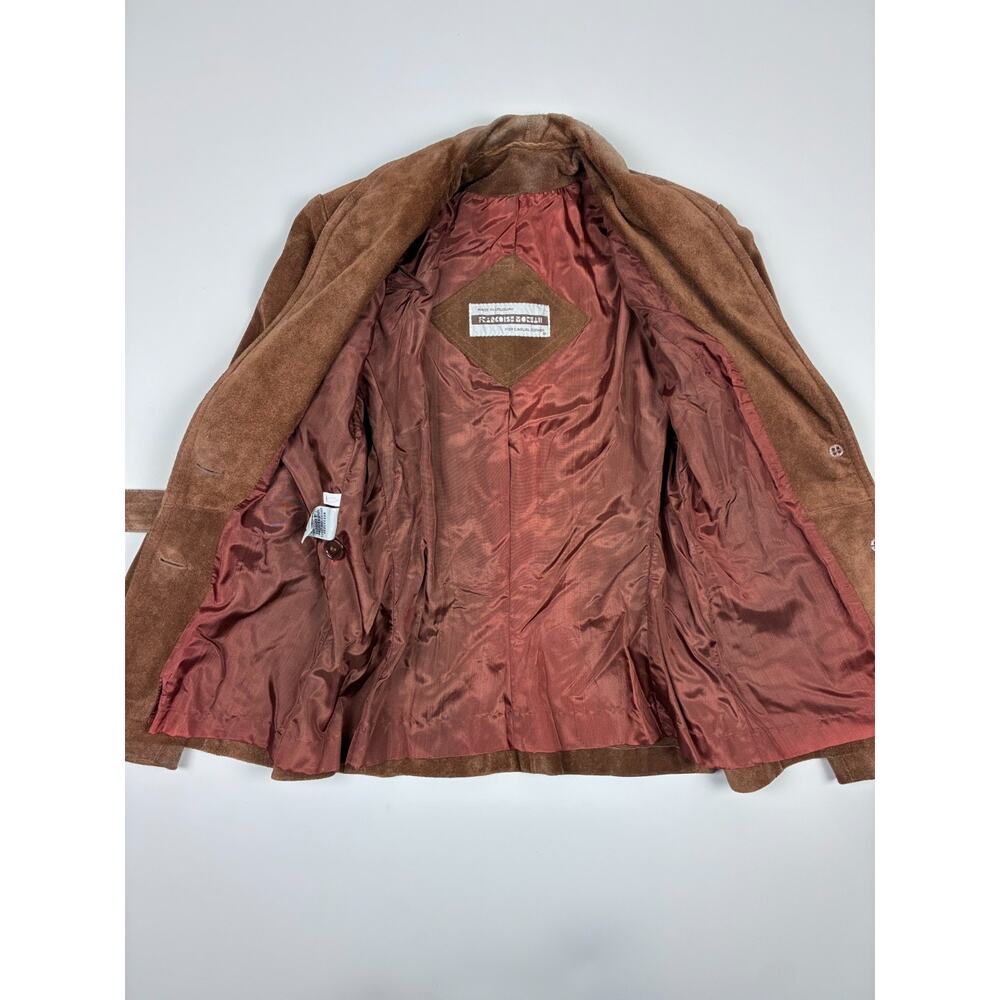Vintage 70s Francoise Moreau Suede Belted Boho Western Blazer Jacket Brown S - Picture 2 of 9